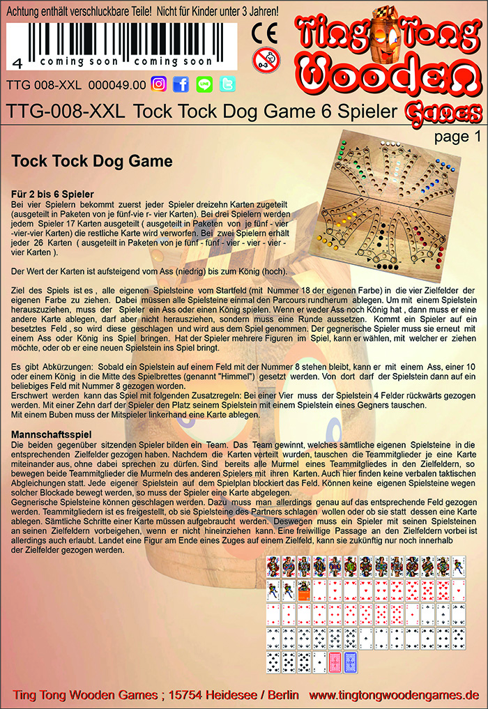Instructions du jeu Tock Tock Dog pour 6 joueurs Règles du jeu Explications du jeu