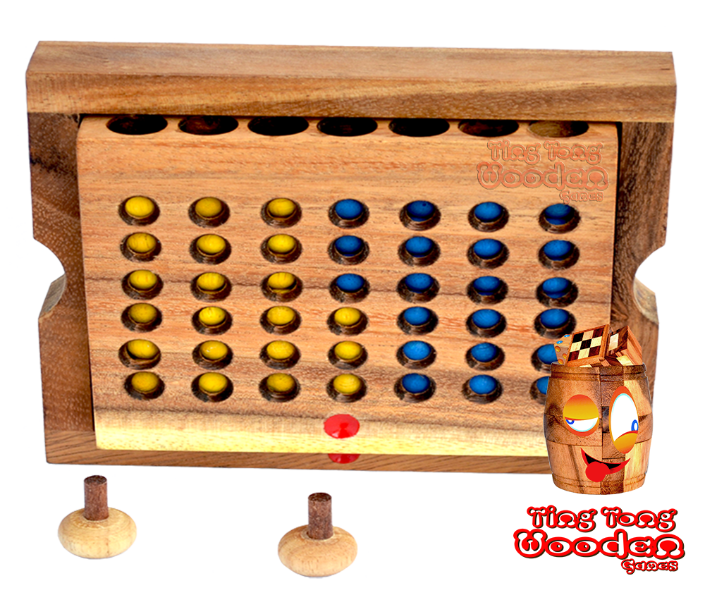 Vier in einer Reihe Ting Tong Holzspiele Strategiespiel Connect Four mit Chips aus Holz