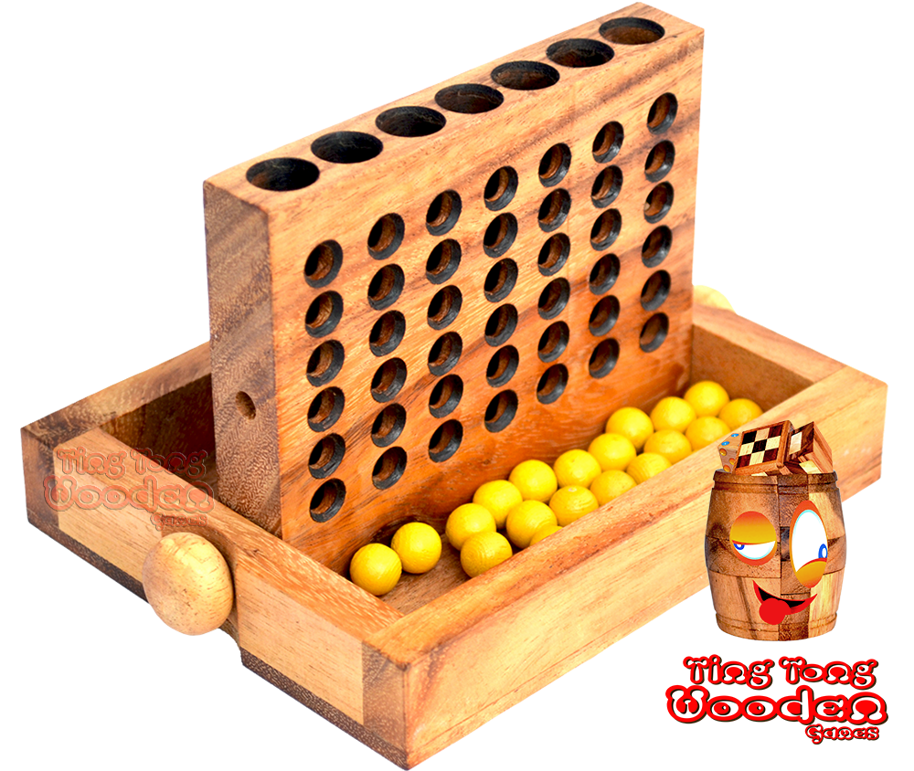 Vier in einer Reihe Ting Tong Holzspiele Strategiespiel Connect Four mit Chips aus Holz
