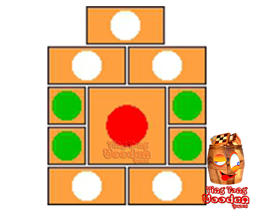 Khun Phean sliding game wooden puzzle Escape, starting position for solving the wooden puzzle with 29 steps
