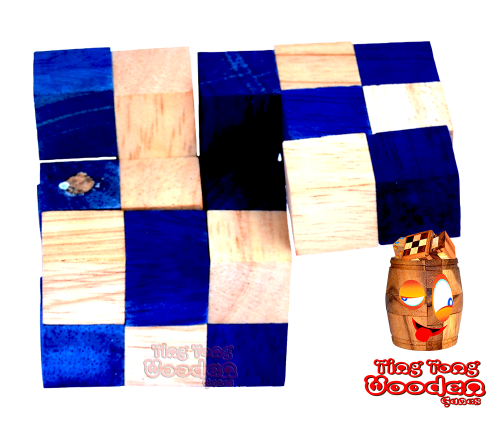 Snake Cube puzzle blue the Level Box solution of the cube snake made of Samanea wood