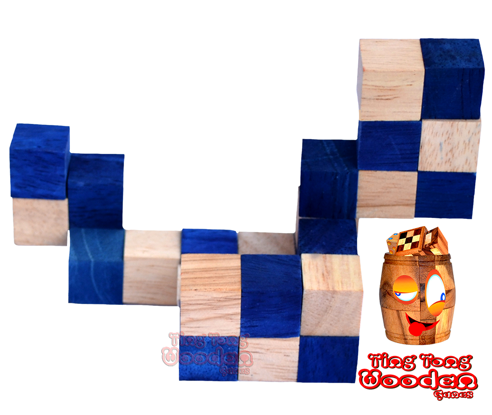 Instructions bleu cube de serpent, Snake Cube bleu Level Box Solution du puzzle en bois, puzzle cube