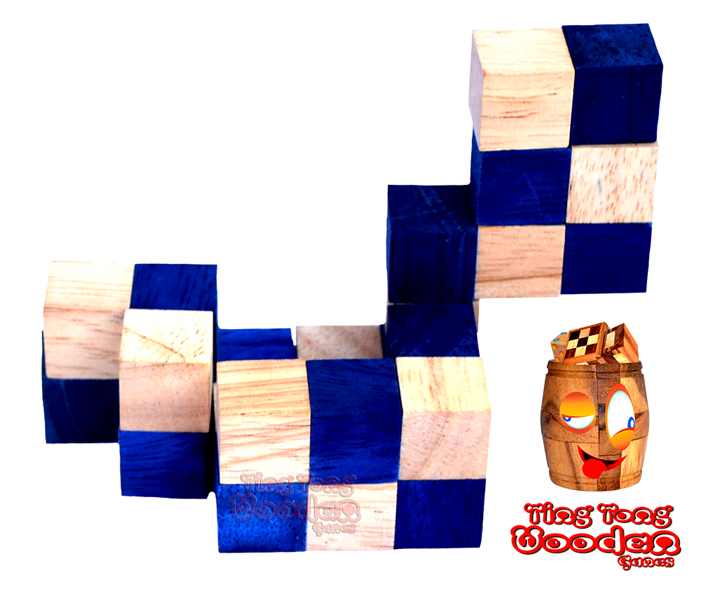 Istruzioni e soluzioni Snake Cube Puzzle giochi di puzzle box livello blu in legno Ting Tong