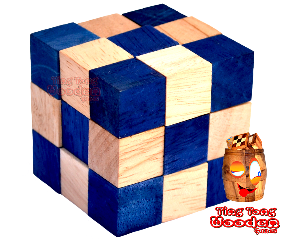 Soluzione Snake Cube blu puzzle in legno puzzle game scatola di livello cubo di serpente