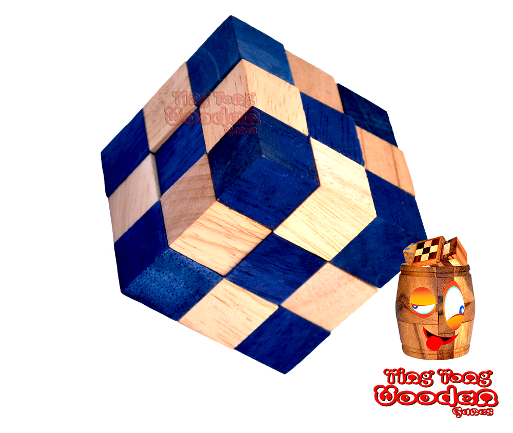 Solution Snake Cube bleu moyen de la Snake Cube Level Box jeux en bois et puzzle Smanea bois