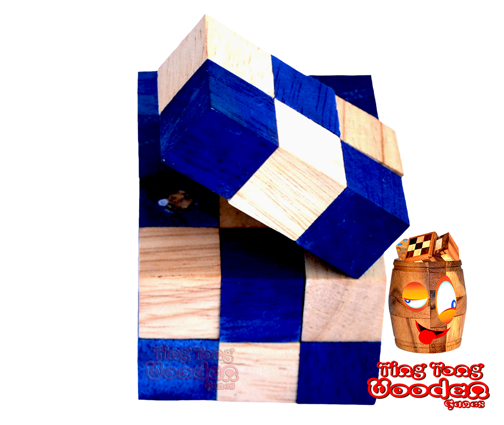 Anleitung des Snake Cube Puzzle blau Level Box Knobelspiel Anleitung des Puzzle aus Holz