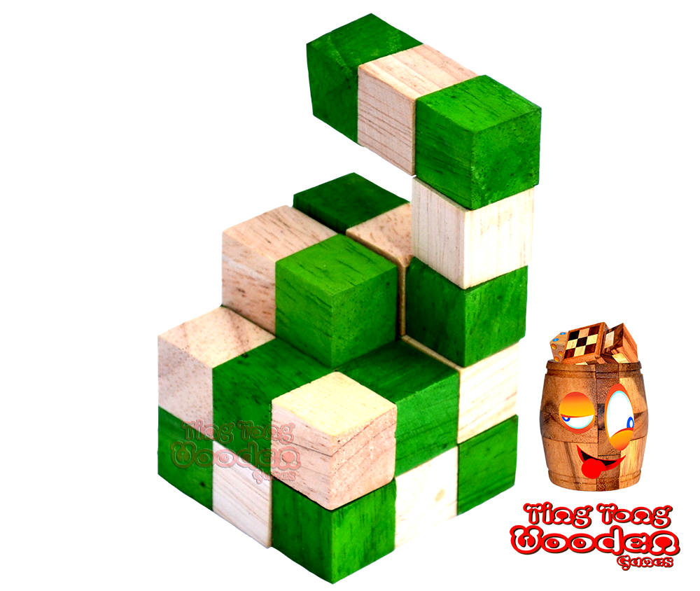 Instrukcje dotyczące układanki węża z kostką zielonego poziomu gry w puzzle Instrukcje dotyczące układanki drewnianej