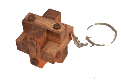 Lock Holz Puzzle als Schlüsselanhänger Puzzle mit Holzteilen in den Maßen 3,0 x 3,0 x 3,0 cm, samanea brain teaser