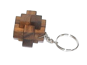 Notec der Teufelsknoten als Schlüsselanhänger Puzzle aus Holz in den Maßen 3,0 x 3,0 x 3,0 cm, monkey pod brain teaser
