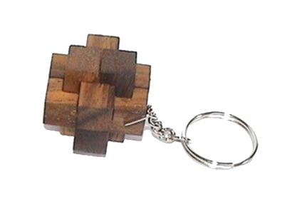 Notec der Teufelsknoten als Schlüsselanhänger Puzzle aus Holz in den Maßen 3,0 x 3,0 x 3,0 cm, monkey pod brain teaser