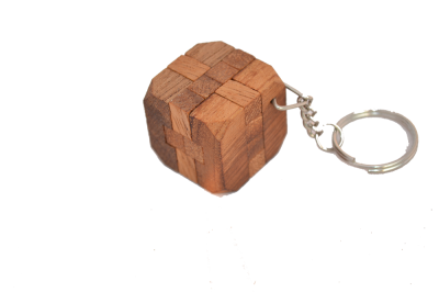 Diamond Cube Puzzle als Schlüsselanhänger Puzzle aus Holz in den Maßen 2,8 x 2,8 x 2,8 cm, monkey pod brain teaser