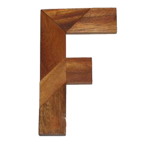 F Puzzle Buchstaben Holzpuzzle F Wooden Game Tangram mit 5 Holzteilen in den Maßen 7,6 x 6,8 x 2,0 cm, Monkey Pod brain teaser