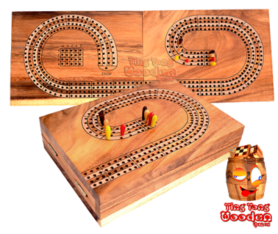 Cribbage klassisches Karten Würfelspiel für 4 Personen in Samanea Wooden Klappbrett Holz Box