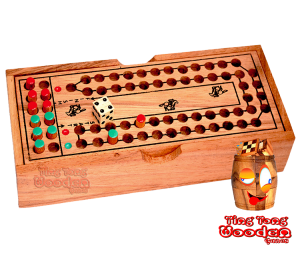 Würfelspiel für 2 Spieler Pferderennen mit den Maßen 20,4 x 8,4 x 3,7 cm , horse race game for 2 player samanea wooden dice game