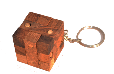 Cube Lock Puzzle als Schlüsselanhänger Puzzle mit Holzteilen in den Maßen 3,0 x 3,0 x 3,0 cm, samanea brain teaser