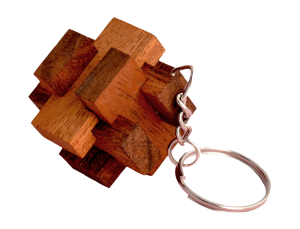 Anax Holz Puzzle als Schlüsselanhänger Puzzle mit 6 Holzteilen in den Maßen 3,5 x 3,5 x 3,5 cm, samanea brain teaser