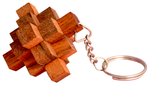 Crystal Cube Puzzle als Schlüsselanhänger Puzzle aus Holz in den Maßen 4,3 x 4,3 x 4,3 cm, monkey pod brain teaser