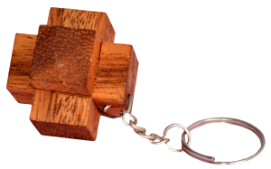 Interlock Puzzle als Schlüsselanhänger Puzzle mit 3 Teilen in den Maßen 3,4 x 3,4 x 3,4 cm, samanea brain teaser