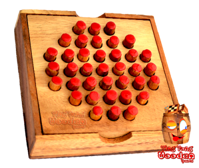 Solitaire Extra Pins large oder Steckhalama Box das beliebteste Strategie Spiel für 1 Spieler aus Holz in der samanea Holz Box
