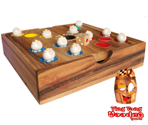 Pig Hole Schweinchenspiel lustiges Würfelspiel mit süßen Schweinchen aus Keramik Brettspiel in den Maßen 18,0 x 18,0 x 4,5 cm, samanea ting tong wooden game