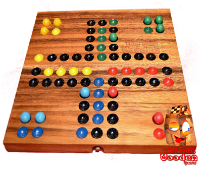 Ludjamgo 6 und nach Haus Würfelspiel Klappbrett moit Kugeln als Reisevariante mit ganzer Familie in Maßen 20,0 x 20,0 x 2,5 cm, ludo bord balls samanea wooden game