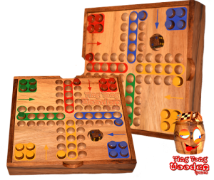 Ludjamgo 6 und nach Haus Würfelspiel Box mit Stiften Reisevariante mit der ganzen Familie in Maßen 13,8 x 13,8 x 3,2 cm, ludo pins samanea wooden game