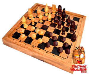 Thai-chess-board-wooden-game-samanea holz mit den Spielbrettmaßen 14,50 x 30,50 x 5,5 cm