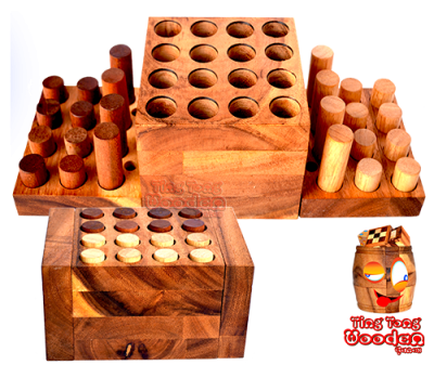 Mindeful Strategiespiel aus Monkey Pod Holz für 2 Personen Spiel mit den Maßen 17,0 x 12,0 x 10,0 cm