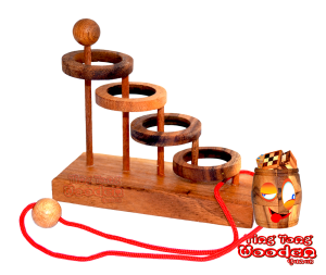 4 Ring Leiter Schnurpuzzle aus Holz und Standfuß bringe die Schnur aus den 4 Ringen herraus