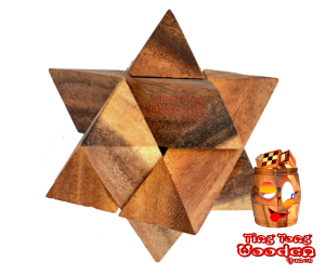 Stern Puzzle 3D Puzzle mit 6 Holzteilen für einen Spieler in den Maßen 7,0 x 7,0 x 7,0 cm, samanea wooden puzzle brain teaser