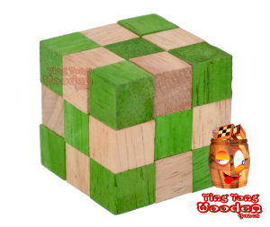 Snake Cube Schlangenwürfel medium grün Würfelschlange 3D Puzzle ting tong in den Maßen 6,0 x 6,0 x 6,0 cm, samanea wooden puzzle brain teaser