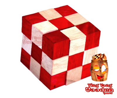 Snake Cube Schlangenwürfel medium rot Knobelspiel in 3D Puzzle mit den Maßen 6,0 x 6,0 x 6,0 cm wooden puzzle ting tong brain teaser