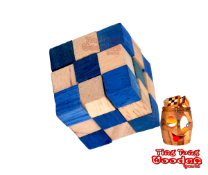 Snake Cube Schlangenwürfel Blau 3D Puzzle Würfelschlange in den Maßen 4,5 x 4,5 x 4,5 cm, samanea wooden puzzle ting tong