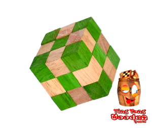 Snake Cube Schlangenwürfel Grün 3D Puzzle Würfelschlange in den Maßen 4,5 x 4,5 x 4,5 cm, samanea wooden puzzle ting tong