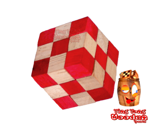 Snake Cube Schlangenwürfel Rot 3D Puzzle Würfelschlange in den Maßen 4,5 x 4,5 x 4,5 cm, ting tong wooden puzzle