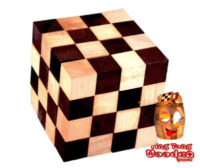 Cobra Snake Cube natur Anaconda Schlangenwürfel 4x4x4 large 3D Puzzle Knobelspiel in den Maßen 8,0 x 8,0 x 8,0 cm, ting tong samanea wooden puzzle
