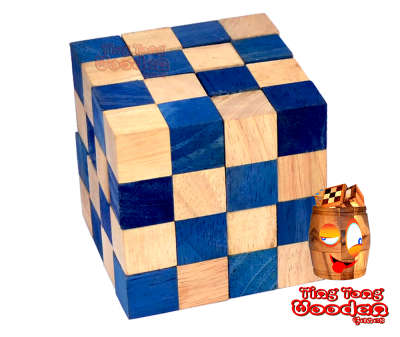Cobra Snake Cube large blau Anaconda Schlangenwürfel 4x4x4 Ting Tong 3D Holzpuzzle in den Maßen 8,0 x 8,0 x 8,0 cm, samanea wooden puzzle iq test