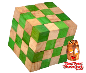 Anaconda Würfelschlange Cobra Snake Cube large grün Schlangenwürfel 4x4x4 Ting Tong 3D Puzzle in den Maßen 8,0 x 8,0 x 8,0 cm, samanea wooden puzzle