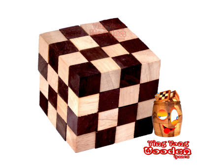 Cobra Cube Schlangenwürfel natur 4x4x4 3D Puzzle Anaconda in den Maßen 6,0 x 6,0 x 6,0 cm, ting tong wooden puzzle iq test