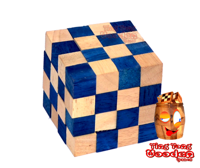 Cobra Cube medium blauer Schlangenwürfel 4x4x4 3D Knobelspiel in den Maßen 6,0 x 6,0 x 6,0 cm, samanea wooden puzzle ting tong