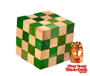 Cobra Cube medium grüner Schlangenwürfel 4x4x4 3D Würfelschlange in den Maßen 6,0 x 6,0 x 6,0 cm, ting tong wooden puzzle samanea