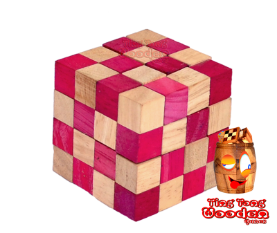 Cobra Cube medium roter Schlangenwürfel 4x4x4 3D Knobel Würfelschlange in den Maßen 6,0 x 6,0 x 6,0 cm, samanea wooden ting tong iq test
