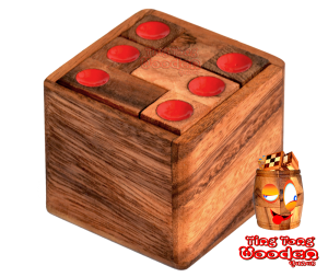 Dice Cube Würfelpuzzle medium 3D Holzpuzzle mit 9 Teilen in den Maßen 6,9 x 6,9 x 6,3 cm, ting tong samanea wooden puzzle brain teaser