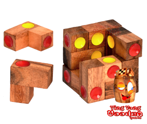 Würfelpuzzle Box medium 3D Dice Holzpuzzle Knobelspiel in den Maßen 6,9 x 6,9 x 6,3 cm, ting tong samanea wooden puzzle iq test