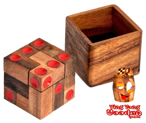 Würfelpuzzle Box small 3D Knobelspiel Ting Tong Holzpuzzle in den Maßen 5,7 x 5,7 x 5,5 cm, samanea wooden puzzle