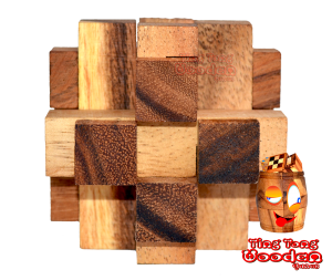 Pen Up medium 3D Ting Tong Holzpuzzle Brick Teufelsknoten mit 12 Teilen in den Maßen 7,8 x 7,8 x 7,8 cm samanea wooden puzzle iq test