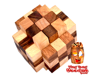 Cube Karo 3D Holzpuzzle Fonzo Interlock Ting Tong Knobelspiel in den Maßen 7,5 x 7,5 x 7,5 cm Samanea wooden IQ Test