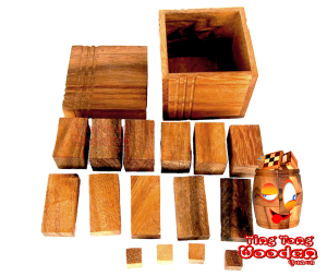 Cube Block Box 3D Ting Tong Knobelspiel mit Holzblöcken Pentomino Puzzle in den Maßen 7,3 x 7,0 x 7,8 cm samanea wooden iq test