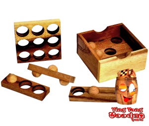 Easy Boxl Holzpuzzle 3D Golfball Kinderpuzzle mit nur 6 Teilen in den Maßen 8,8 x 8,8 x 3,8 cm ting tong samanea wood Knobelspiel