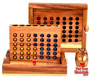 Vier und Du gewinnst, Bingo 4 Box medium Strategiespiel Connect Four Samanea Holzspiel für 2 Spieler mit den Maßen 19,5 x 15,5 x 3,5 cm, connect 4 in wooden box